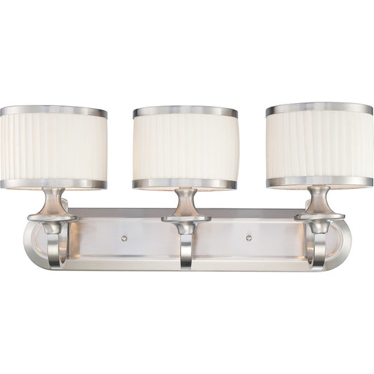 Nuvo Candice 24in 3-Light Vanity Light | Traditional Brushed Nickel and Pleated White Fabric | Bathroom Vanity | 24 x 10.75 in | Model 60-4733
