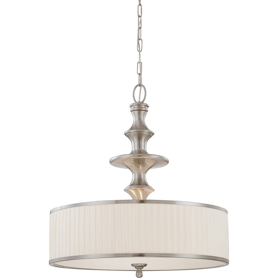 Nuvo Lighting Candice 24in 3-Light Pendant | Traditional Brushed Nickel and Pleated White Fabric Shade | Kitchen Island & Dining Room | 24 | Model 60-4736