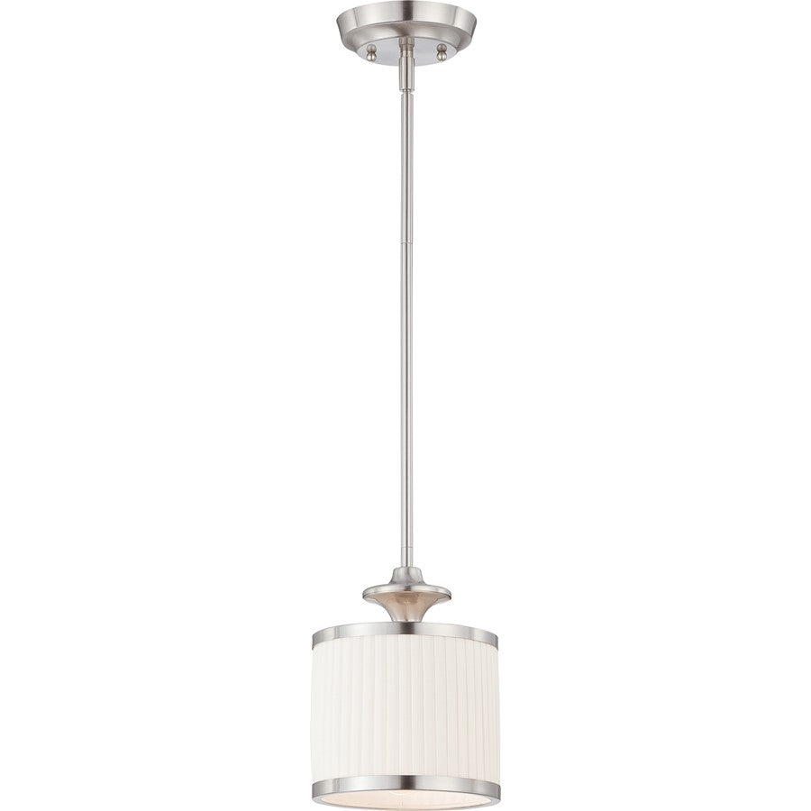Nuvo Candice 1-Light Mini Pendant | Traditional Brushed Nickel and Pleated White Fabric Shade | Kitchen Island & Dining Room Accent | 7 x | Model 60-4738