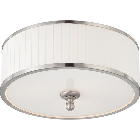 Nuvo Candice 15in 3-Light Flush Mount | Traditional Brushed Nickel and Pleated White Fabric Shade | Bedroom & Hallway Ceiling Light | 15 x | Model 60-4741