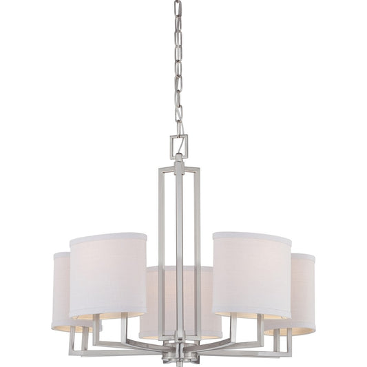 Nuvo Gemini 25in 5-Light Chandelier | Brushed Nickel and Slate Gray Fabric | Dining Room & Living Room | 24 x 23 x 12 in | Model 60-4755