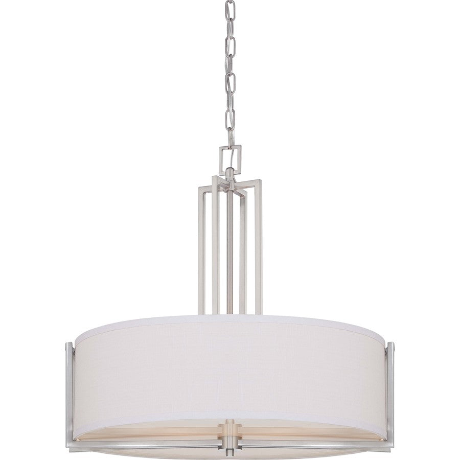 Nuvo Gemini 23.5in 4-Light Mini Pendant | Brushed Nickel and Slate Gray Fabric | Kitchen Island & Dining Room | 23.5 x 23.5 x 22.875 in | Model 60-4756