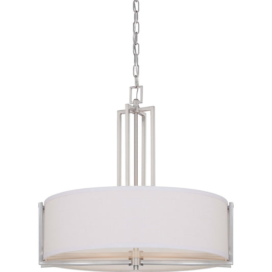 Nuvo Gemini 23.5in 4-Light Mini Pendant | Brushed Nickel and Slate Gray Fabric | Kitchen Island & Dining Room | 23.5 x 23.5 x 22.875 in | Model 60-4756