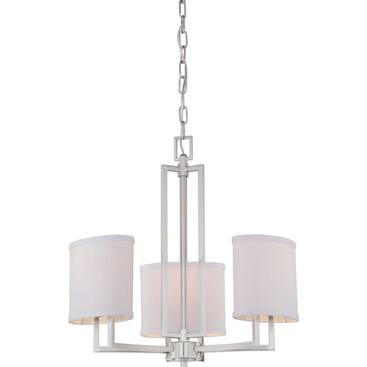 Nuvo Gemini 3-Light Chandelier | Contemporary Brushed Nickel and Slate Gray Fabric Shades | Living Room & Dining Room | 21 x 21 x 20.75 | Model 60-4757