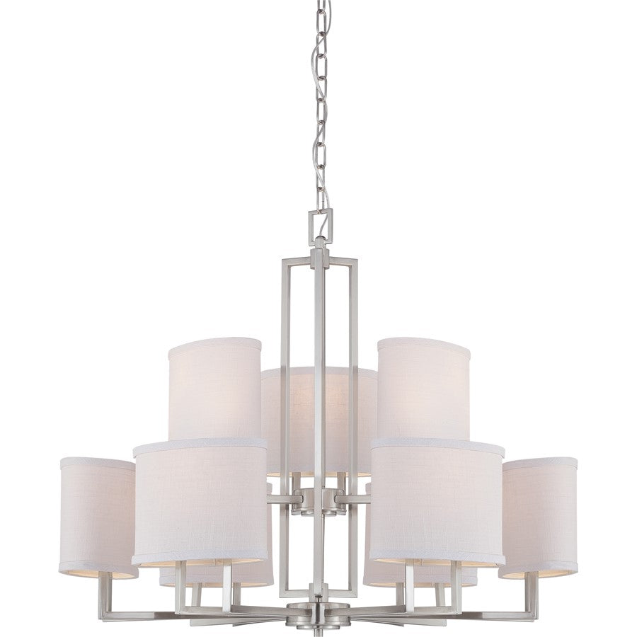 Nuvo Gemini 31in 9-Light Chandelier | Contemporary Brushed Nickel and Slate Gray Fabric Shades | Dining Room & Living Room | 31 x 27 x 27 | Model 60-4759