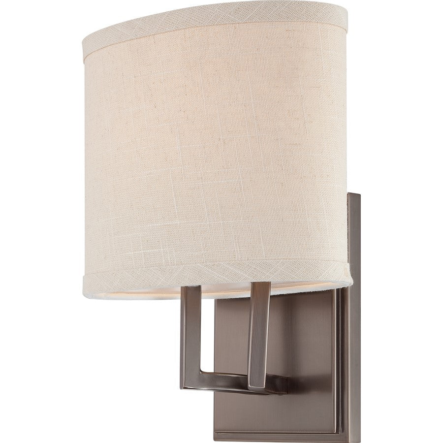 Nuvo Gemini 1-Light Vanity Light | Contemporary Brushed Nickel and Khaki Fabric Shade | Bathroom Vanity & Powder Room | 8 x 10.375 x 5.625 | Model 60-4851