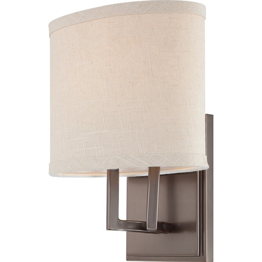 Nuvo Gemini 1-Light Vanity Light | Contemporary Brushed Nickel and Khaki Fabric Shade | Bathroom Vanity & Powder Room | 8 x 10.375 x 5.625 | Model 60-4851