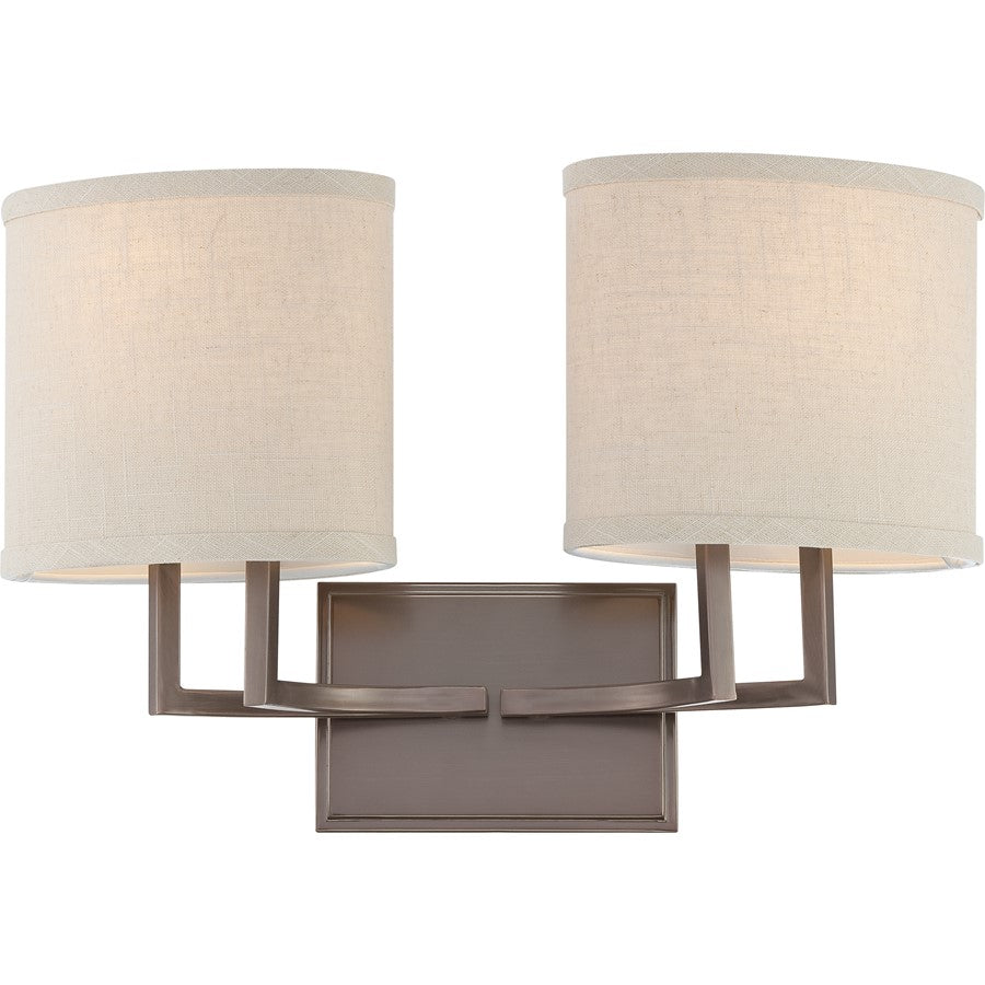 Nuvo Gemini 18in 2-Light Vanity Light | Contemporary Brushed Nickel and Khaki Fabric | Bathroom Vanity & Powder Room | 17 x 8 x 15 in | Model 60-4852