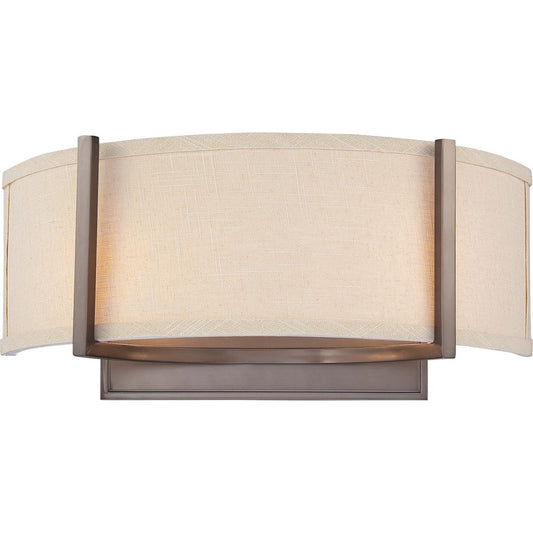 Nuvo Lighting Gemini 2-Light Wall Sconce | Contemporary Hazel Bronze and Khaki Fabric Shade | Bedroom & Hallway Accent Light | 16 x 7 x | Model 60-4854