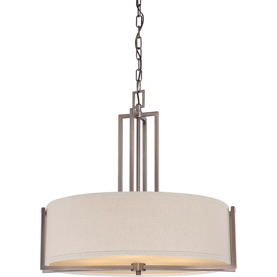 Nuvo Gemini 23.5in 4-Light Pendant | Contemporary Hazel Bronze and Khaki Fabric Shade | Kitchen Island & Dining Room | 23.5 x 23.5 x | Model 60-4856