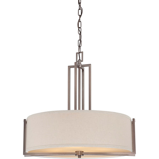 Nuvo Gemini 23.5in 4-Light Pendant | Contemporary Hazel Bronze and Khaki Fabric Shade | Kitchen Island & Dining Room | 23.5 x 23.5 x | Model 60-4856