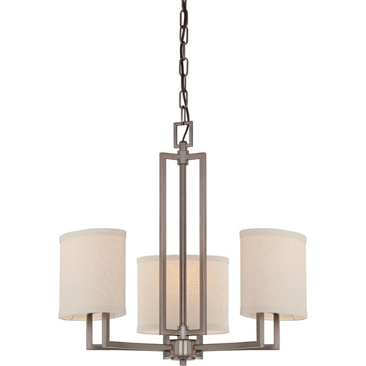 Nuvo Lighting Gemini 21in 3-Light Chandelier | Hazel Bronze and Khaki Fabric | Dining Room & Living Room | 19 x 19 x 9 in | Model 60-4857