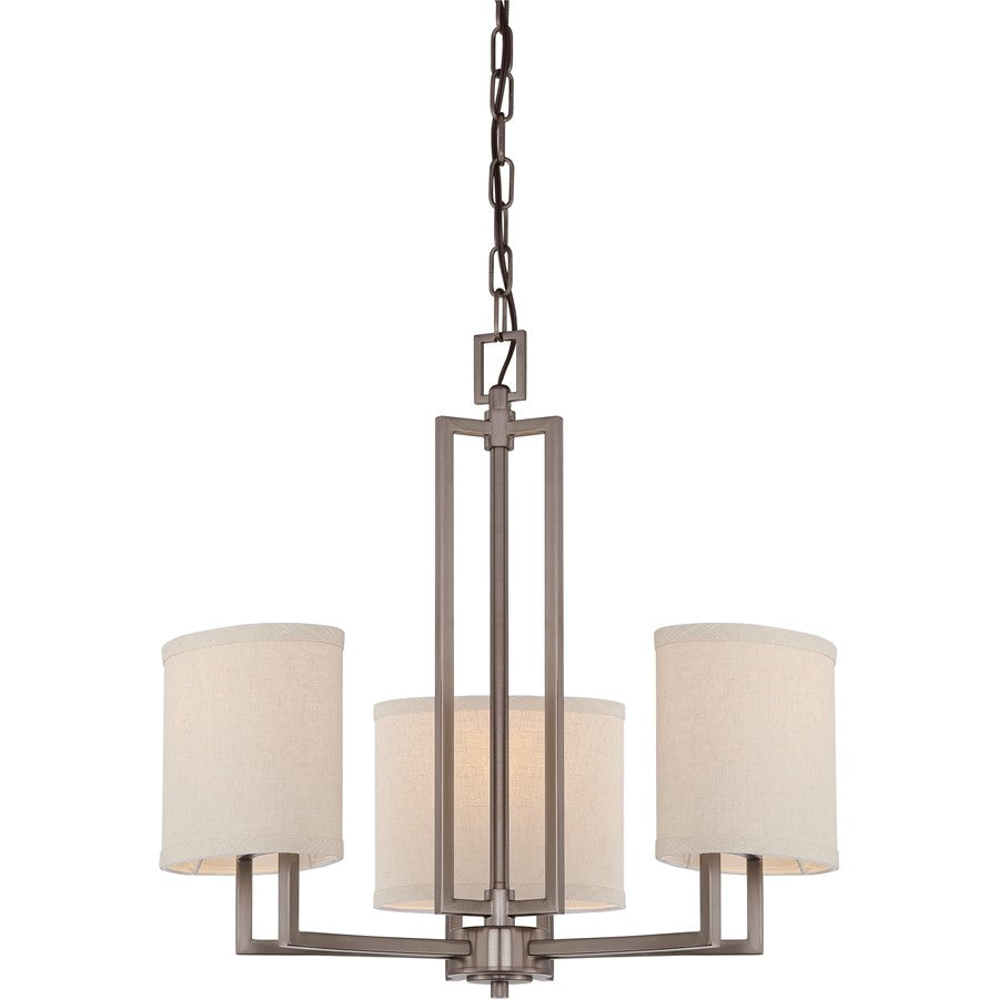 Nuvo Lighting Gemini 21in 3-Light Chandelier | Hazel Bronze and Khaki Fabric | Dining Room & Living Room | 19 x 19 x 9 in | Model 60-4857