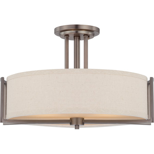 Nuvo Gemini 3-Light Mini Pendant | Contemporary Brushed Nickel and Khaki Fabric Shade | Kitchen Island & Dining Room | 19 x 19 x 11 in | Model 60-4858