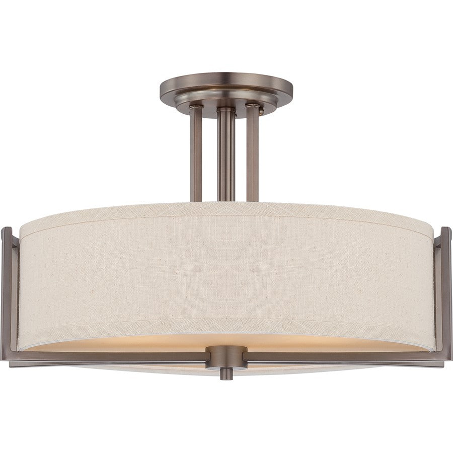 Nuvo Gemini 3-Light Mini Pendant | Contemporary Brushed Nickel and Khaki Fabric Shade | Kitchen Island & Dining Room | 19 x 19 x 11 in | Model 60-4858