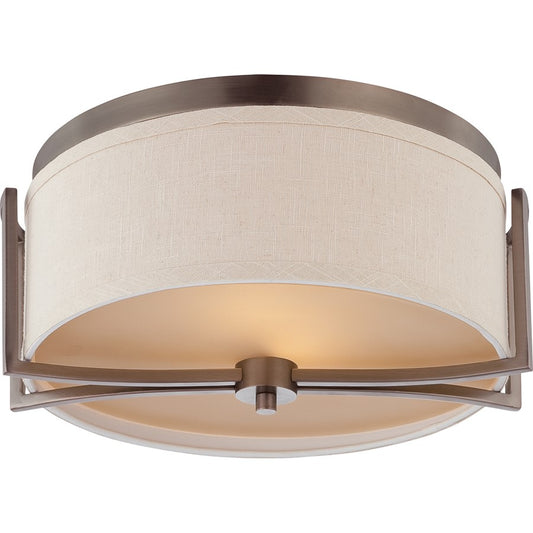 Nuvo Gemini 2-Light Mini Pendant | Contemporary Brushed Nickel and Khaki Fabric Shade | Kitchen Island & Dining Room | 14.75 x 14.75 x | Model 60-4861