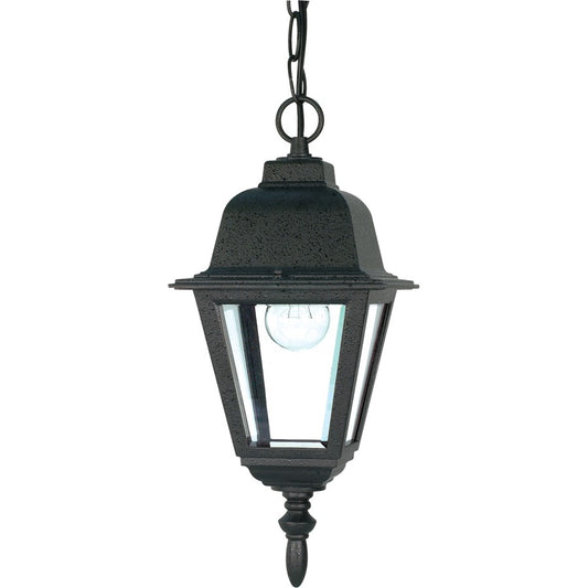 Nuvo Lighting Briton 10in 1-Light Outdoor Hanging Lantern | Traditional Textured Black and Clear Glass | Covered Porch & Entryway | 6 x 9.5 | Model 60-489
