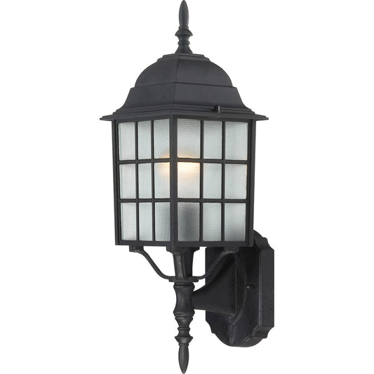 Nuvo Adams 18in 1-Light Outdoor Wall Sconce | Transitional Textured Black and Frosted Glass | Covered Patio & Entryway | 6.125 x 6.875 x | Model 60-4903