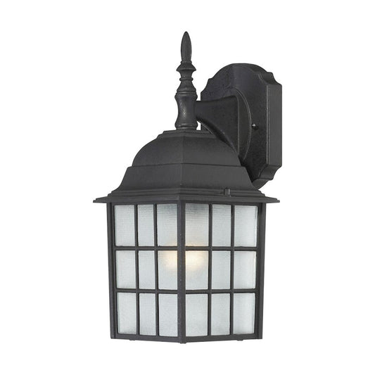 Nuvo Adams 14in 1-Light Outdoor Wall Sconce | Transitional Textured Black and Frosted Glass | Covered Patio & Entryway | 6.125 x 6.875 x | Model 60-4906