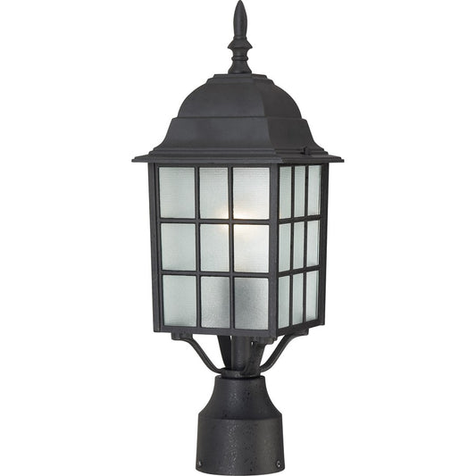 Nuvo Adams 17in 1-Light Outdoor Post Light | Transitional Textured Black and Frosted Glass | Entryway & Garden Pathway | 6.125 x 6.125 x | Model 60-4909