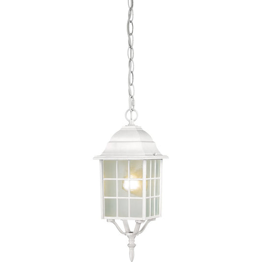 Nuvo Adams 16in 1-Light Outdoor Hanging Lantern | Transitional White and Frosted Glass | Covered Patios & Entryways | 6.125 x 15.75 in | Model 60-4911