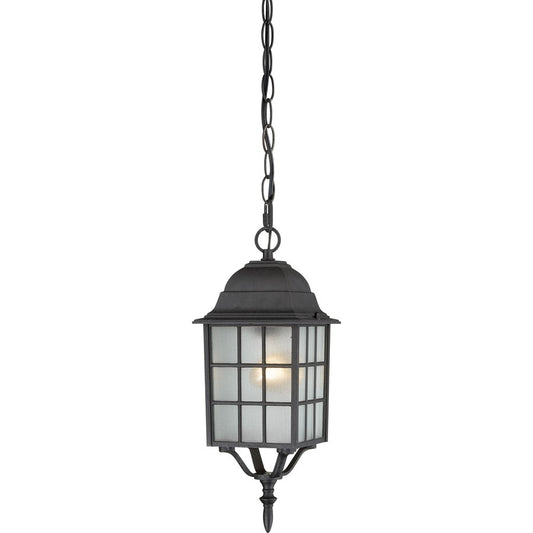 Nuvo Adams 16in 1-Light Outdoor Hanging Lantern | Transitional Textured Black and Frosted Glass | Covered Patio & Entryway | 6.125 x 15.75 | Model 60-4913