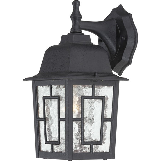 Nuvo Banyan 12in 1-Light Outdoor Wall Sconce | Transitional Textured Black and Clear Water Glass | Covered Patios & Entryways | 6.125 x 8 | Model 60-4923