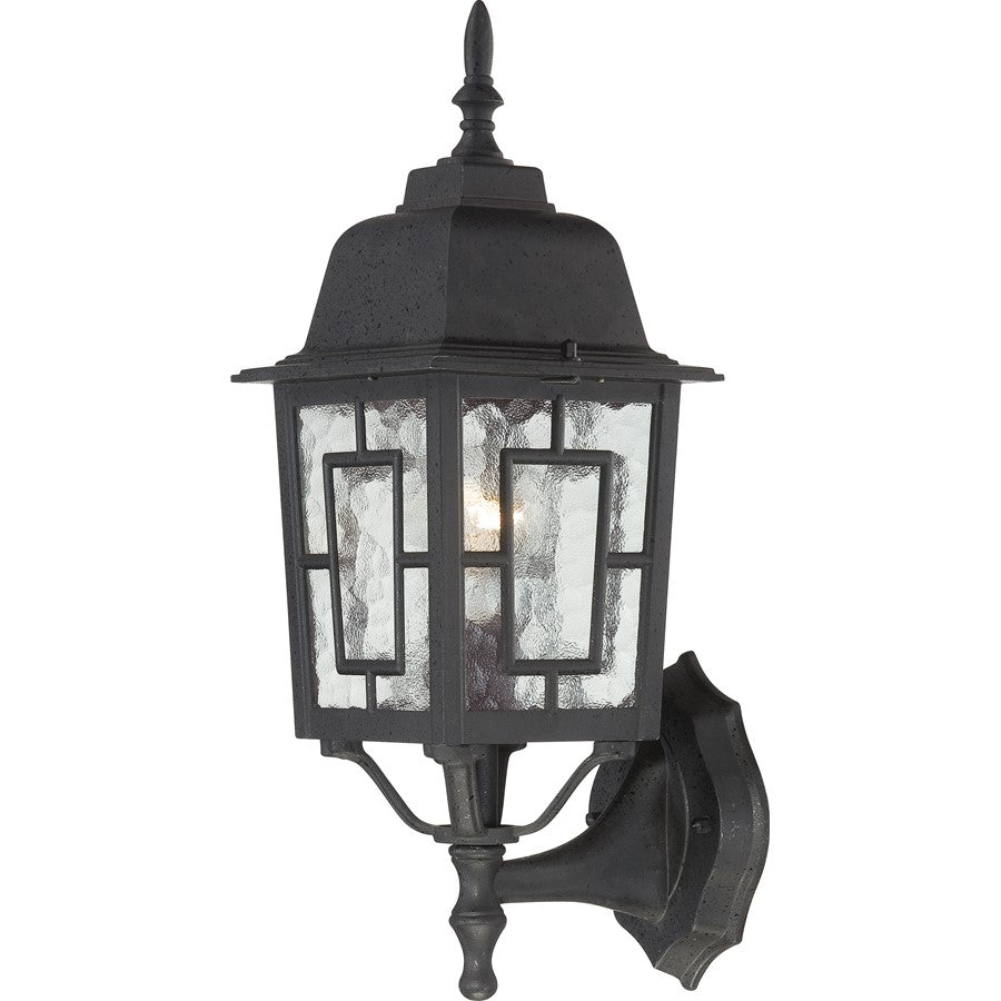 Nuvo Banyan 17in 1-Light Outdoor Wall Sconce | Transitional Textured Black and Clear Water Glass | Covered Patios & Entryways | 6.125 x 8 | Model 60-4926