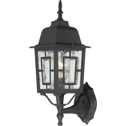 Nuvo Banyan 17in 1-Light Outdoor Wall Sconce | Transitional Textured Black and Clear Water Glass | Covered Patios & Entryways | 6.125 x 8 | Model 60-4926