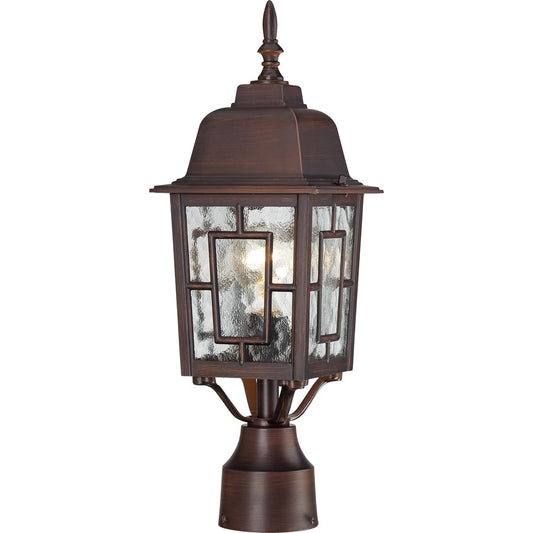 Nuvo Banyan 17in 1-Light Outdoor Post | Transitional Rustic Bronze and Clear Water Glass | Entryway & Garden Path | 6.125 x 6.125 x 17.25 | Model 60-4928