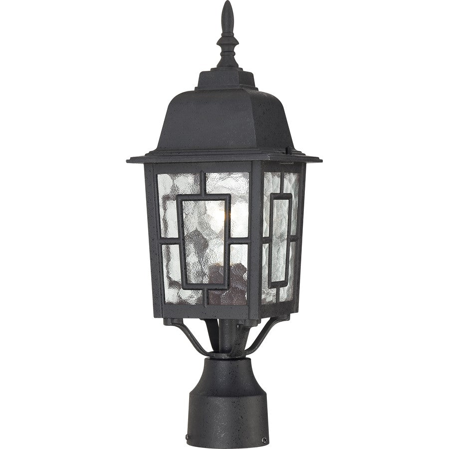 Nuvo Banyan 17in 1-Light Outdoor Post | Transitional Textured Black and Clear Water Glass | Covered Patio & Garden Path | 6.125 x 6.125 x | Model 60-4929