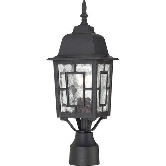 Nuvo Banyan 17in 1-Light Outdoor Post | Transitional Textured Black and Clear Water Glass | Covered Patio & Garden Path | 6.125 x 6.125 x | Model 60-4929