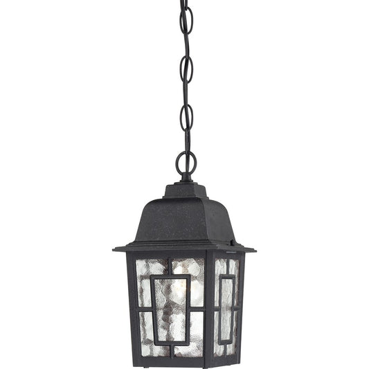 Nuvo Banyan 11in 1-Light Outdoor Hanging | Transitional Textured Black and Clear Water Glass | Covered Patio & Entryway | 6.125 x 6.125 x | Model 60-4933