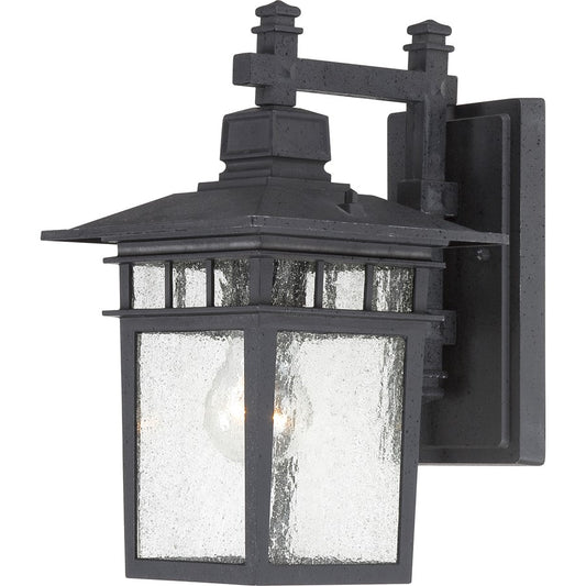 Nuvo Cove Neck 12in 1-Light Outdoor Wall Lantern | Transitional Textured Black and Clear Seeded Glass | Covered Patio & Entryway | 7 x 9.5 | Model 60-4953