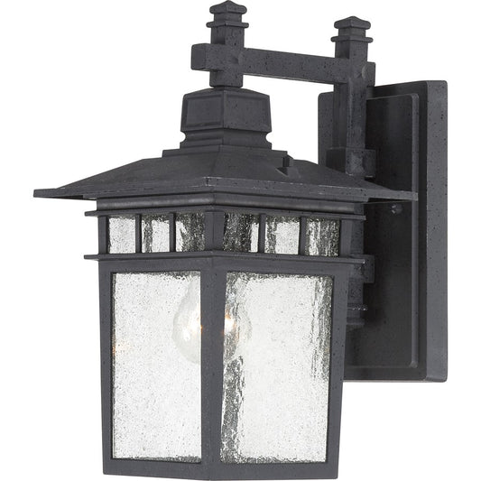 Nuvo Cove Neck 14in 1-Light Outdoor Lantern | Transitional Textured Black and Clear Seeded Glass | Covered Patios & Entryways | 9 x 14 in | Model 60-4959
