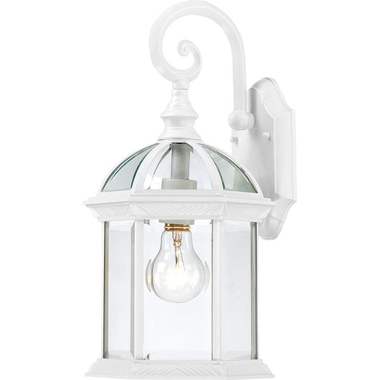 Nuvo Boxwood 15in 1-Light Outdoor Wall Sconce | Traditional White and Clear Seed Glass | Covered Patio & Entryway | 8 x 7.875 x 15.75 in | Model 60-4961