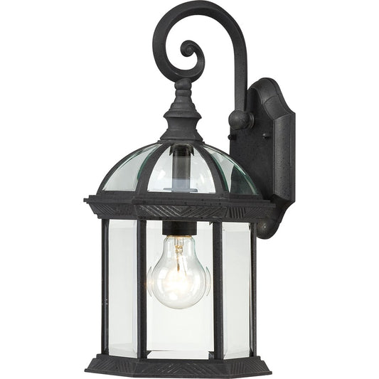 Nuvo Boxwood 1-Light 15in Outdoor Wall Sconce | Traditional Textured Black and Clear Beveled Glass | Covered Patio & Entryway | 8 x 7.875 | Model 60-4963