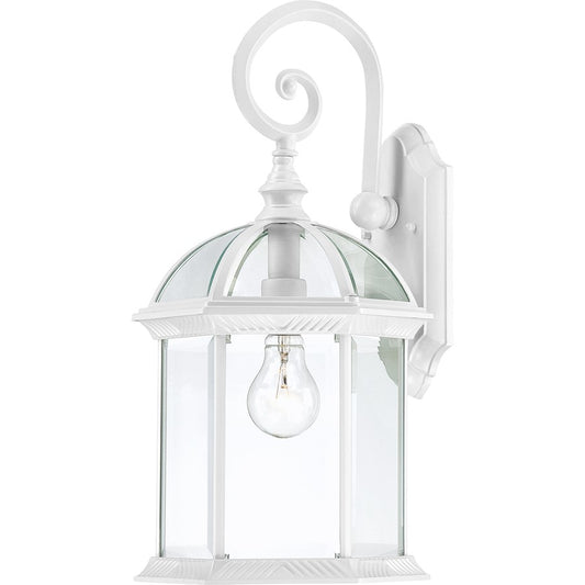 Nuvo Boxwood 19in 1-Light Outdoor Wall Sconce | Traditional White and Clear Beveled Glass | Covered Patio & Entryway | 9.875 x 9 x 19 in | Model 60-4964