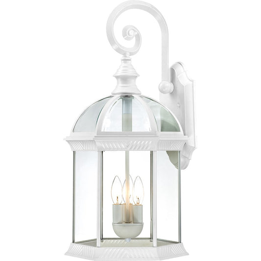 Nuvo Boxwood 26in 3-Light Outdoor Wall Sconce | Traditional White and Clear Beveled Glass | Covered Patio & Entryway | 13 x 12.5 x 26.25 in | Model 60-4967