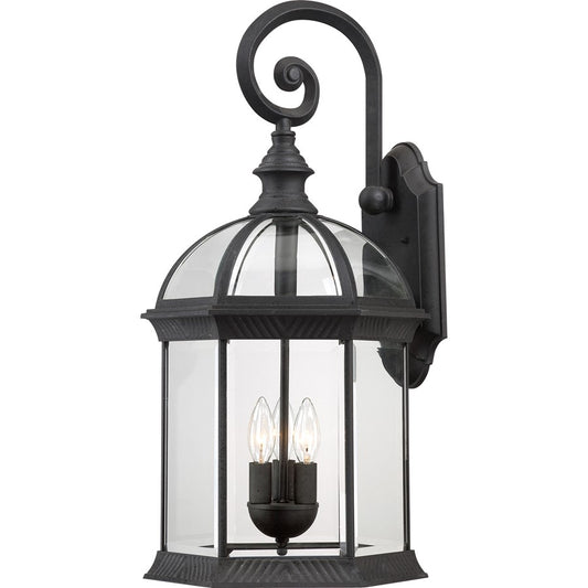 Nuvo Boxwood 26in 3-Light Outdoor Wall | Traditional Textured Black and Clear Beveled Glass | Covered Patio & Entryway | 13 x 12.5 x 26.25 | Model 60-4969