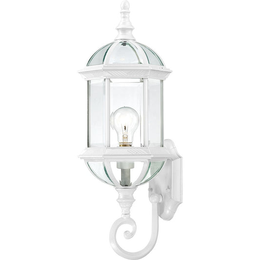 Nuvo Boxwood 22in 1-Light Outdoor Wall Sconce | Traditional White and Clear Beveled Glass | Entryway & Covered Porch | 8 x 22 in | Model 60-4971