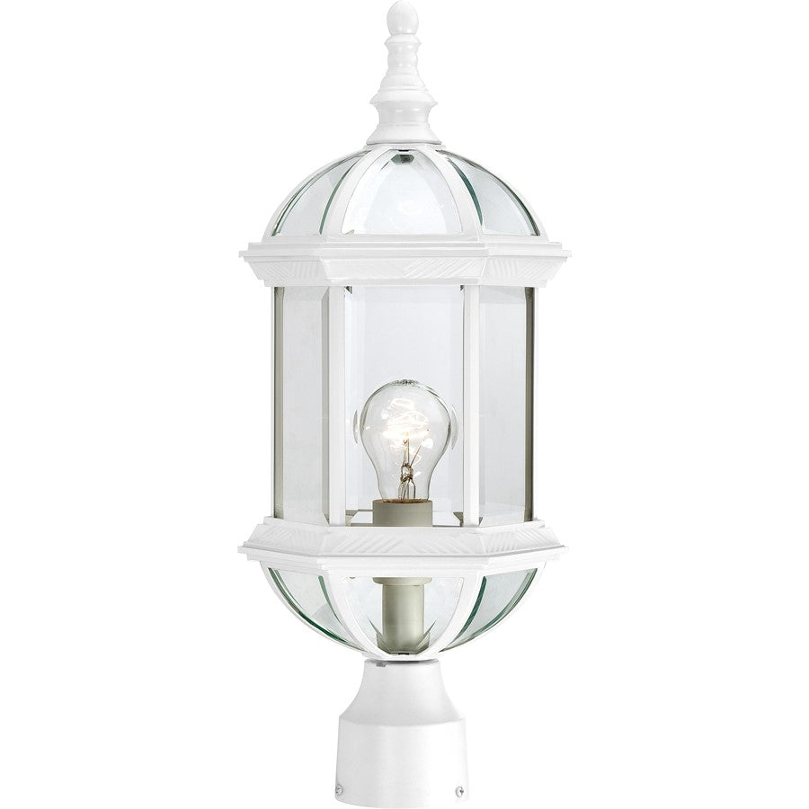 Nuvo Boxwood 19in 1-Light Outdoor Post Light | Traditional White and Clear Beveled Glass | Entryway & Patio | 8 x 8 x 19.25 in | Model 60-4974