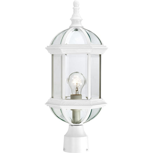 Nuvo Boxwood 19in 1-Light Outdoor Post Light | Traditional White and Clear Beveled Glass | Entryway & Patio | 8 x 8 x 19.25 in | Model 60-4974