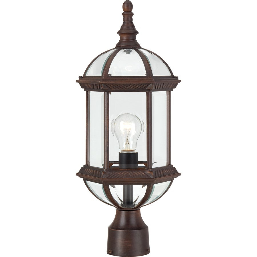 Nuvo Boxwood 19in 1-Light Outdoor Post | Traditional Rustic Bronze and Clear Glass | Covered Patio & Garden Entry | 8 x 8 x 19.25 in | Model 60-4975