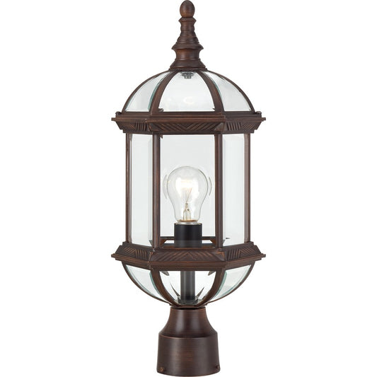 Nuvo Boxwood 19in 1-Light Outdoor Post | Traditional Rustic Bronze and Clear Glass | Covered Patio & Garden Entry | 8 x 8 x 19.25 in | Model 60-4975