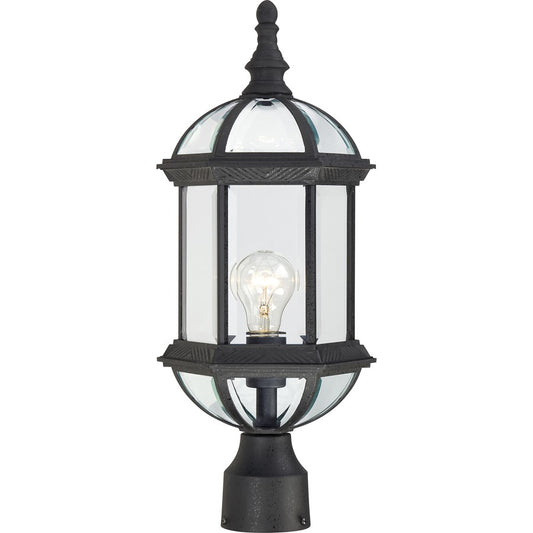 Nuvo Boxwood 19in 1-Light Outdoor Post | Traditional Textured Black and Clear Beveled Glass | Entryway & Garden Path | 8 x 8 x 19.25 in | Model 60-4976