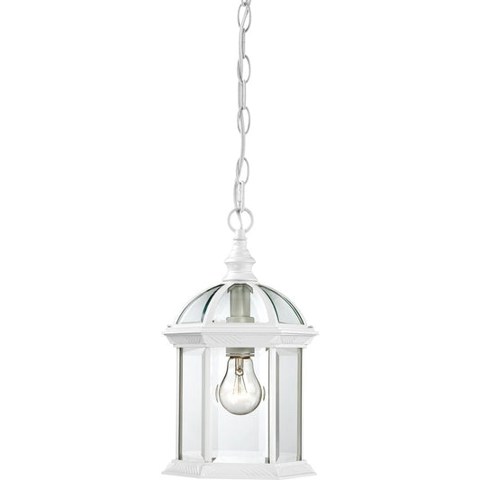 Nuvo Boxwood 14in 1-Light Outdoor Hanging Lantern | Traditional White and Clear Beveled Glass | Covered Patios & Entryways | 8 x 13.75 in | Model 60-4977