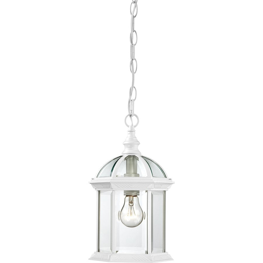 Nuvo Boxwood 14in 1-Light Outdoor Hanging Lantern | Traditional White and Clear Beveled Glass | Covered Patios & Entryways | 8 x 13.75 in | Model 60-4977