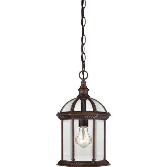 Nuvo Boxwood 14in 1-Light Outdoor Hanging Lantern | Traditional Rustic Bronze and Clear Beveled Glass | Covered Patios & Entryways | 8 x | Model 60-4978