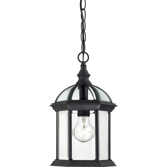 Nuvo Boxwood 14in 1-Light Outdoor Hanging Lantern | Traditional Textured Black and Clear Beveled Glass | Covered Patio & Entryway | 8 x 8 | Model 60-4979